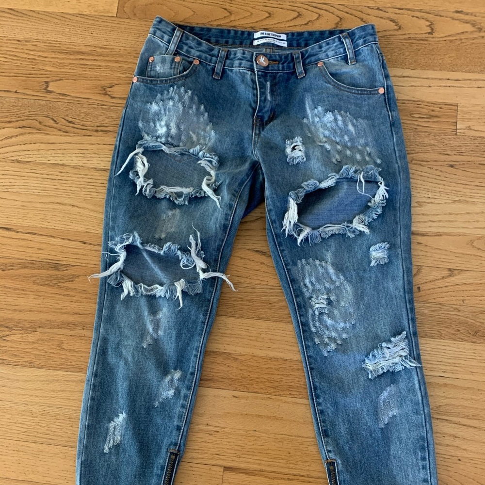 One Teaspoon Low Rise Distressed Jeans